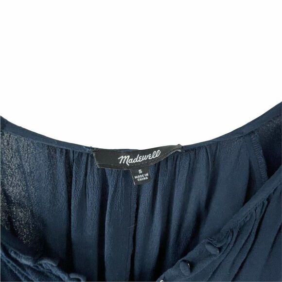 Madewell Dress Navy Blue Womens Size S Long Button Peep Sleeve Shark Bite Hem - Picture 6 of 7